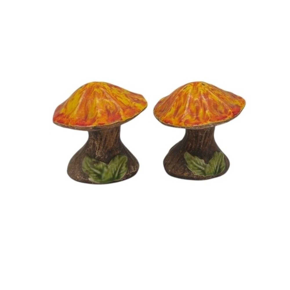 Vintage Treasure Craft Merry Mushroom Salt Pepper Shakers MCM Retro Orange Brown